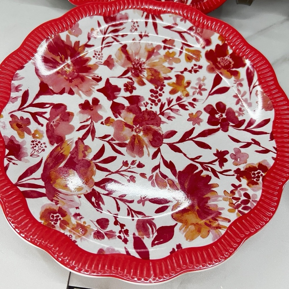 4-Pioneer Woman Melamine Dinner & Appetizer Dessert PlatesDitsy painterly 8" 6.5 - Picture 3 of 5